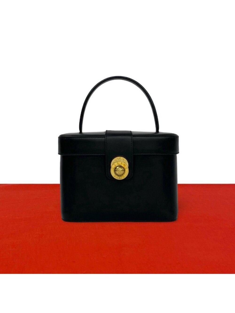 Celine Vintage Star Ball Logo Leather Handbag Vanity Bag Black